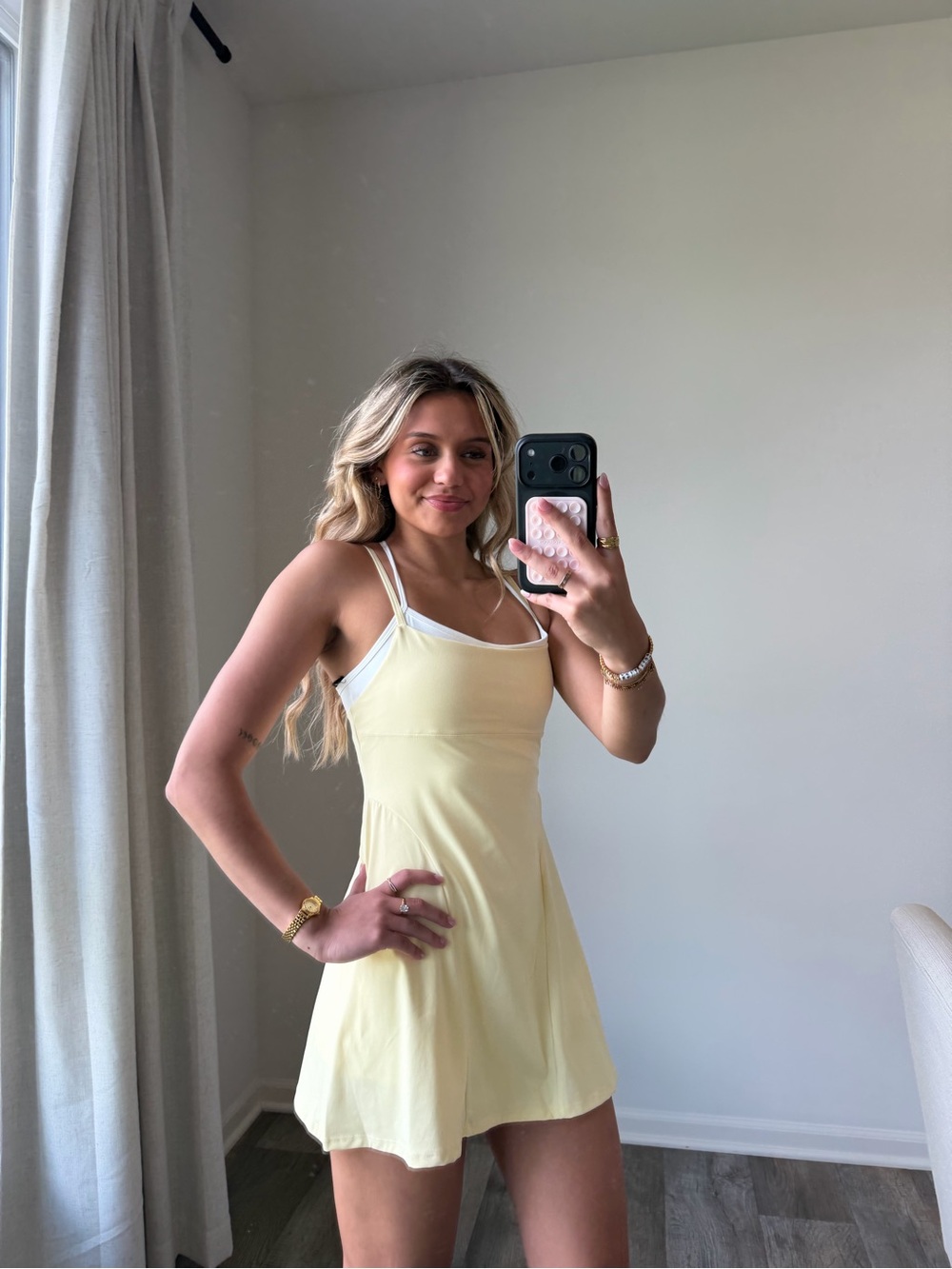 Butter yellow double layered activewear dress romper - Picture 9 of 9
